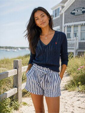 Cynthia Rowley 100% Linen Striped Shorts